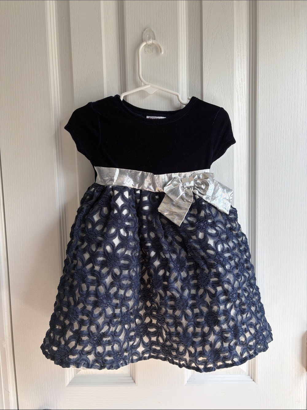 Blueberi Boulevard Navy Dress with Silver Bow for Toddlers Girls Size 24M